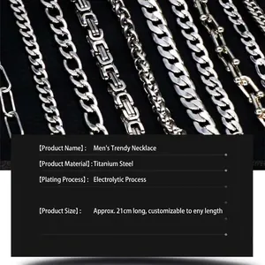 Men's hip-hop titanium steel cuban link bracelets and chains on black background