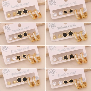 Stainless Steel Earrings Hoop Stud Rhinestone Heart Flower Butterfly Geometric Star Fashion Jewelry For Women