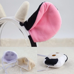 Cute plush cow ears headband and nose set for Halloween costume and party accessories