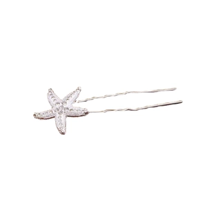 Elegant silver starfish U-shaped hair pin with sparkling crystal rhinestones for hair styling