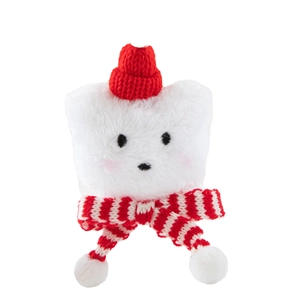 Cute plush white cat head with red knitted hat and striped scarf for Christmas decor