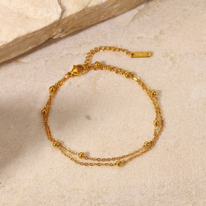 Exquisite 18K gold-plated titanium steel double layer bead chain bracelet for women
