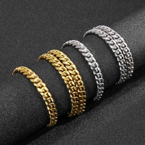 8mm stainless steel Cuban link chains in gold and silver finishes, four pieces set