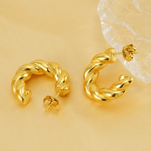 Minimalist 18K gold plated stainless steel twisted rope hoop earrings for women
