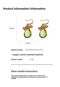 Spécifications des boucles d'oreilles papillon en zircon et détails de taille
