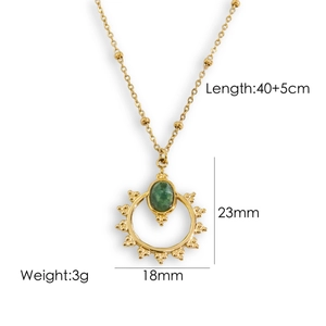 French vintage necklace with green gemstone pendant and 14K gold-plated titanium chain