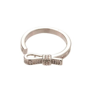 18k gold plated silver bow opening ring with micro-pave cubic zirconia crystals