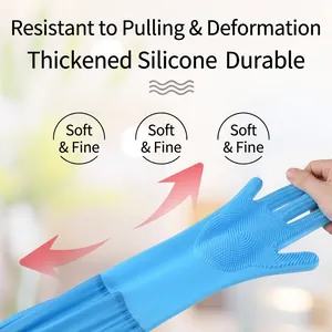 Blue thick silicone pet grooming gloves with durable massage bristles for cat dog bathing