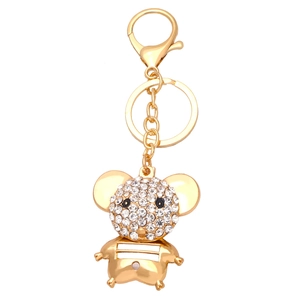 Sparkling rhinestone mouse keychain with gold alloy finish and lobster clasp