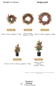 Detailed size and weight chart for red berry Christmas wreaths and mini trees