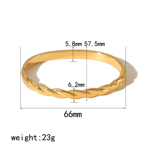 Irregular twisted texture 18k gold plated stainless steel wide bangle for women