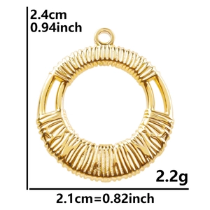 Polished 18k gold vacuum plated 304 stainless steel round pendant with woven texture