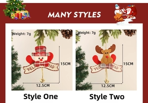 Detailed fabric Christmas ornaments with snowman, reindeer motifs and golden metal bells