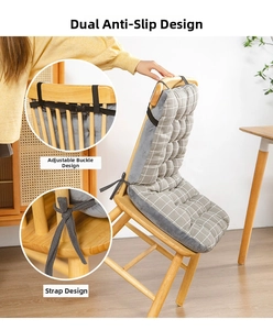 Close-up of dual non-slip design featuring adjustable buckle and straps on grey chair cushion