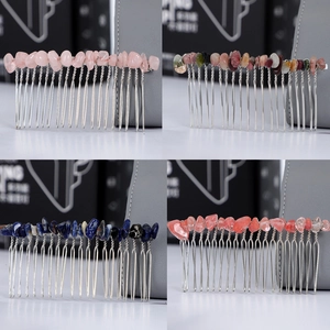 Handmade crystal hair combs set with amethyst and natural stones for wedding hair accessories