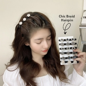 Detailed set of camellia and pearl hair clips for braided hairstyles for women