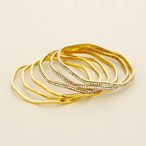 Stainless Steel Wavy Bangle Bracelet With Rhinestone Pave Undulating Curved Design Elegant Stackable Jewelry For Women