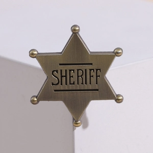 Bronze Sheriff hexagram star badge with metallic texture on modern white background