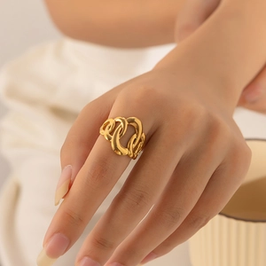 Minimalist 18k gold plated stainless steel irregular hollow geometric ring for women