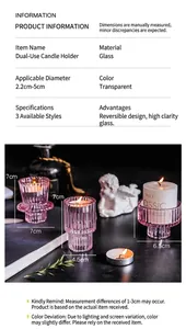 Detailed size specifications for pink glass candle holders with dual-use design for decor