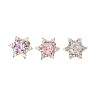 Star-shaped titanium steel stud earrings with colorful zircon stones in pink and purple