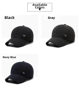 Detailed comparison of thick winter baseball caps in black, grey, and navy with metal logo