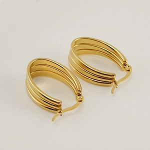 Boucles d'oreilles créoles ovales multicouches en acier inoxydable doré pour femme
