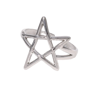 Minimalist silver stainless steel open ring featuring a hollow star geometric design