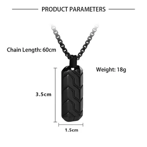 Men's black titanium steel necklace with 60cm chain and textured V-pattern pendant