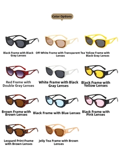 Detailed grid view showing 11 color options for oval sunglasses with hollowed-out temples