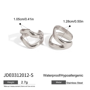 Detailed size specifications for minimalist stainless steel wavy textured ear cuffs