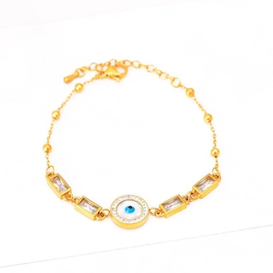 Bracelet en acier titane doré avec pendentif œil et zircons rectangulaires clairs