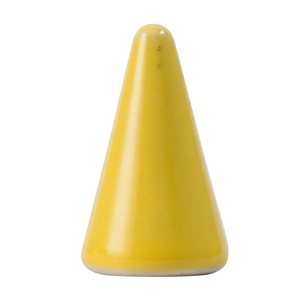 Yellow conical ceramic ring holder stand with a smooth glazed finish for jewelry display
