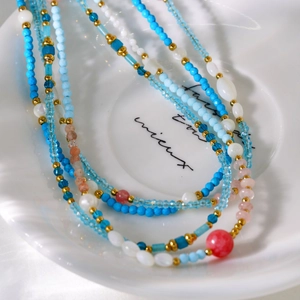Handmade Beaded Necklace Natural Stone Freshwater Pearl Shell Stainless Steel Bohemian Fashion Jewelry For Women