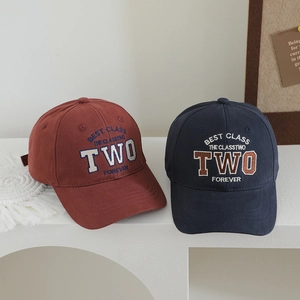 Retro cotton baseball caps in brick red and navy with 3D embroidery for a street style look