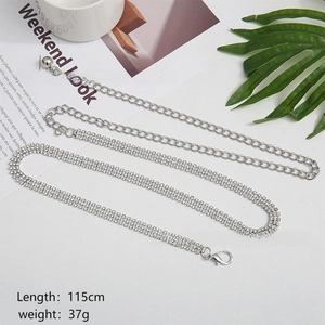 Detail showing 115cm sparkling rhinestone waist chain with adjustable lobster clasp