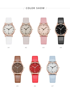 Multiple color options for women's quartz watch with leather strap and glitter dial