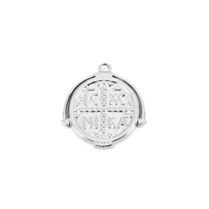 Pendentif rotatif argenté ICXC NIKA en acier inoxydable avec gravure en relief