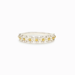 Anello margherita in argento sterling S925 con stami placcati in oro 18K per donna