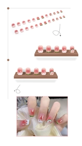 Detail of watermelon themed press-on nails with lemon art and 24 piece set layout