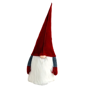Nordic Christmas gnome plush with red knitted hat and long white beard on white background