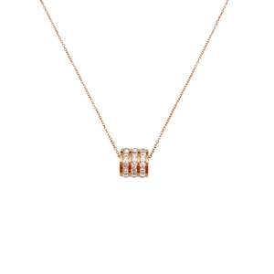 Luxurious rose gold cylinder pendant necklace with sparkling zircon pavé for women