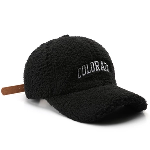 Cappellino da baseball retrò in sherpa nero con ricamo Colorado e cinturino marrone