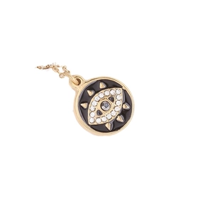 Golden stainless steel necklace with evil eye cross pendant and sparkling zirconia