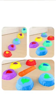 Detailed view of colorful EPP balance stones and orange beam for sensory training