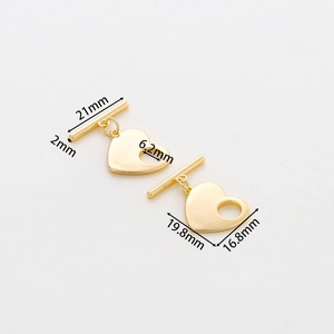 Macro view of gold plated heart toggle clasp with precise 21mm and 19.8mm dimensions
