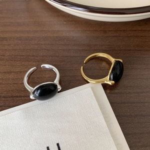 Vintage 925 sterling silver open rings with black agate gemstones in gold and silver finish