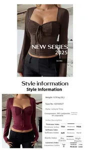Detail of Y2K lace patchwork sweetheart neckline and drawstring on long sleeve slim top