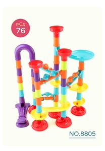 Detailed 76-piece colorful marble run maze with funnels and winding tracks for kids