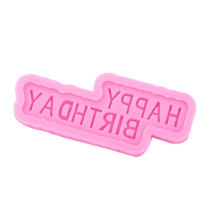 Pink silicone Happy Birthday letter mold for fondant cake decorating and baking